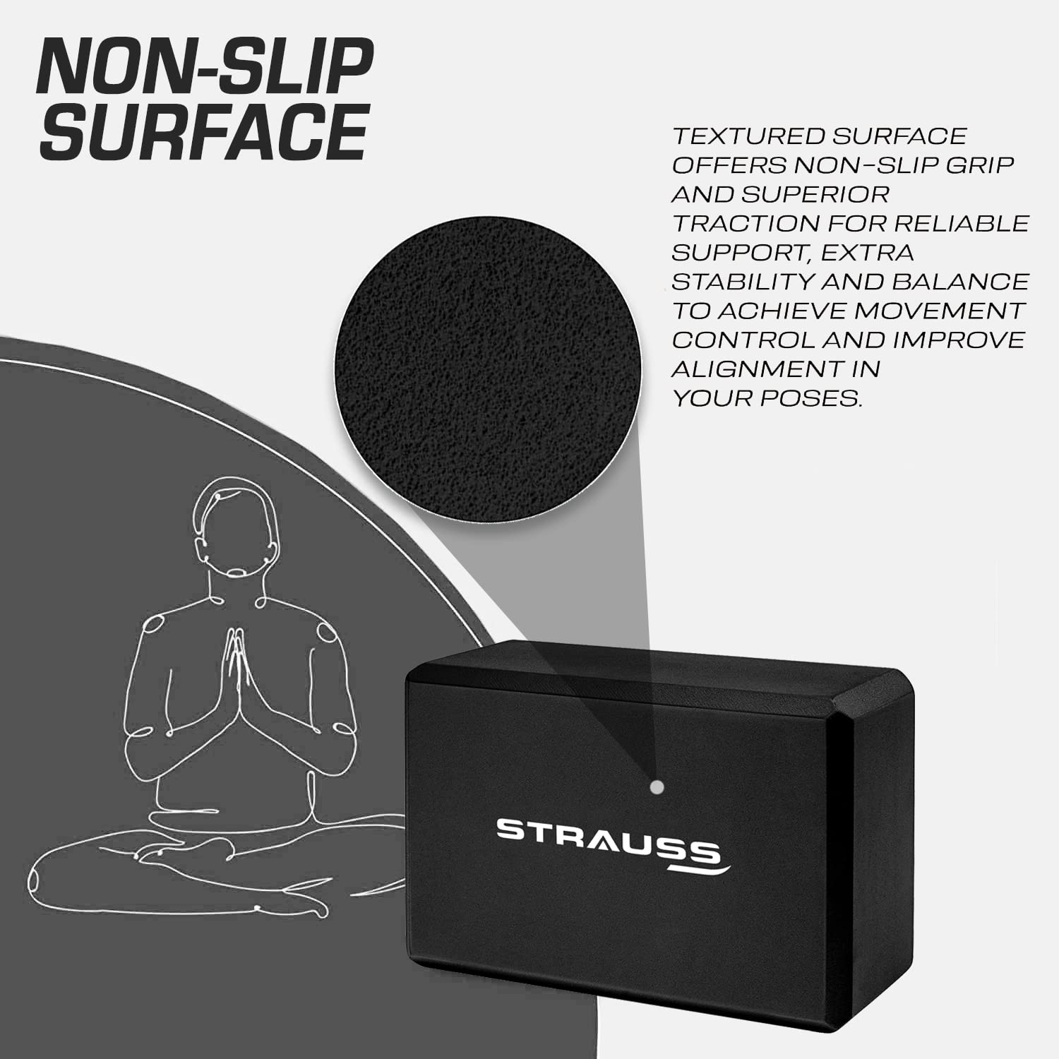 Strauss Yoga Block Pair, (Blue/Grey) with Yoga Belt