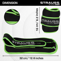 Strauss Round Shape Adjustable Ankle Weight/Wrist Weights 1.5 KG X 2 | Ideal for Walking, Running, Jogging, Cycling, Gym, Workout & Strength Training | Easy to Use on Ankle, Wrist, Leg, (Green)