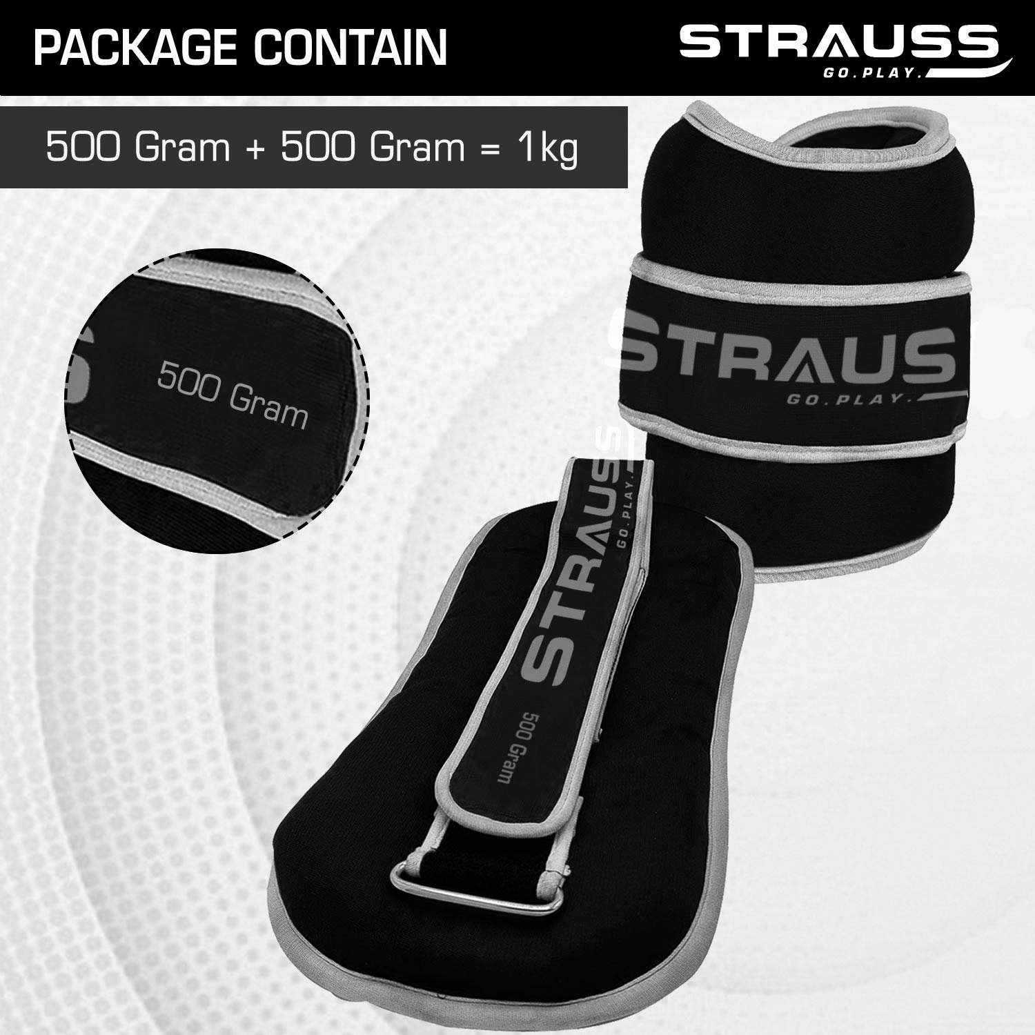 Strauss Round Shape Adjustable Ankle Weight/Wrist Weights 0.5 KG X 2 | Ideal for Walking, Running, Jogging, Cycling, Gym, Workout & Strength Training | Easy to Use on Ankle, Wrist, Leg, (Grey)