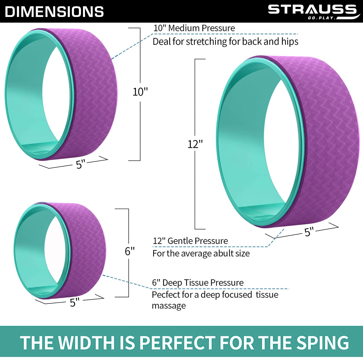 Strauss Yoga Wheel | Ideal for Stretching, Backbends, Exercise, Deep Tissue Massage & Back Pain Relief | Dharma Yoga Prop Wheel with Ultimate Comfort  | Set Of 3, (Purple)