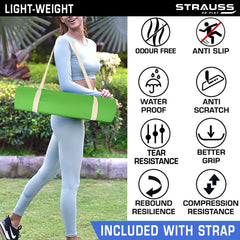Strauss Anti Skid EVA Yoga Mat with Carry Strap, 8mm, (Green)