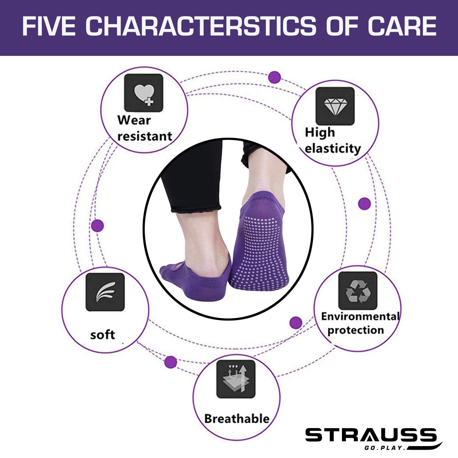 Strauss Yoga Block (Purple) and Yoga Socks, Dark Purple