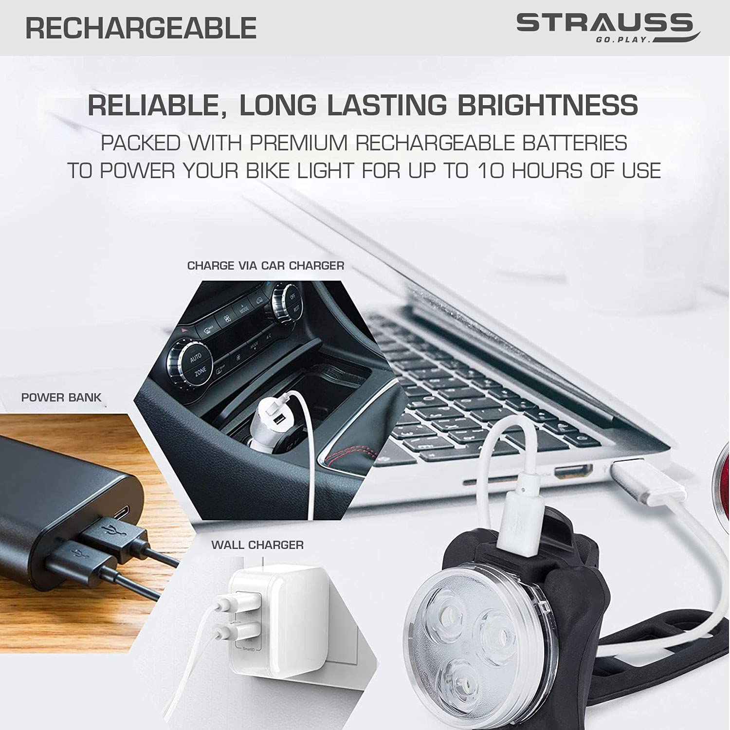 Strauss USB Rechargeable Bike Light Set