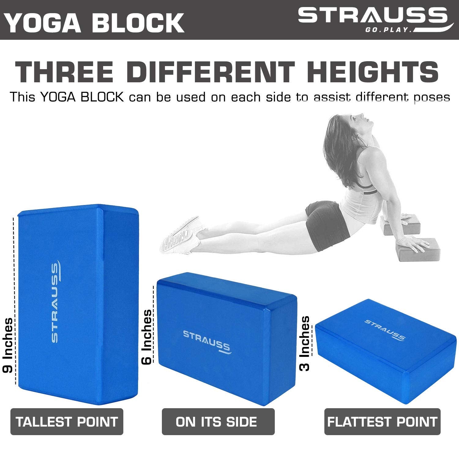 Strauss TPE Eco-Friendly Yoga Mat, 6mm (Blue) and Yoga Block (Navy)