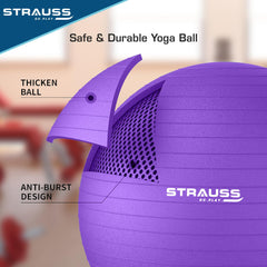 STRAUSS Anti-Burst Rubber Gym Ball with Free Foot Pump | Round Shape Swiss Ball for Exercise, Workout, Yoga, Pregnancy, Birthing, Balance & Stability, 85 cm, (Purple)