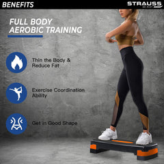 Strauss Aerobic Stepper | Two Height Level Adjustments - 4 inches and 6 inches | Slip-Resistant & Shock Absorbing Platform for Extra-Durability - Supports Upto 200 KG, (Orange)