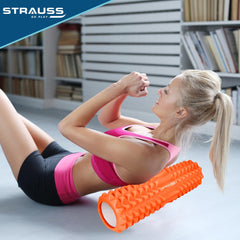 Strauss Grid Foam Roller | Eco-Friendly Spikes Foam Roller | Premium Eva Foam | Light Weight & Travel-Friendly Foam Roller for Relieve Muscle Tightness, Soreness & Inflammation,45 CM (Orange)
