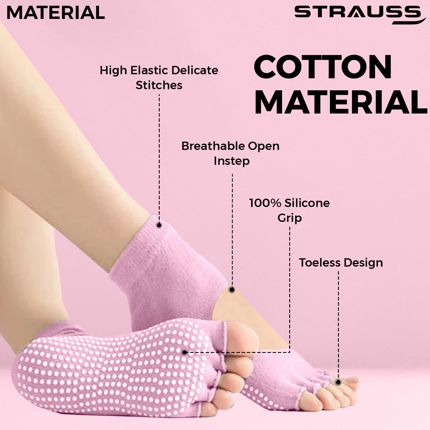 Strauss Yoga Socks, (Pink)