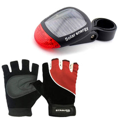 Strauss Bicycle Solar Tail Light and Cycling Gloves,Medium, (Black/Red)