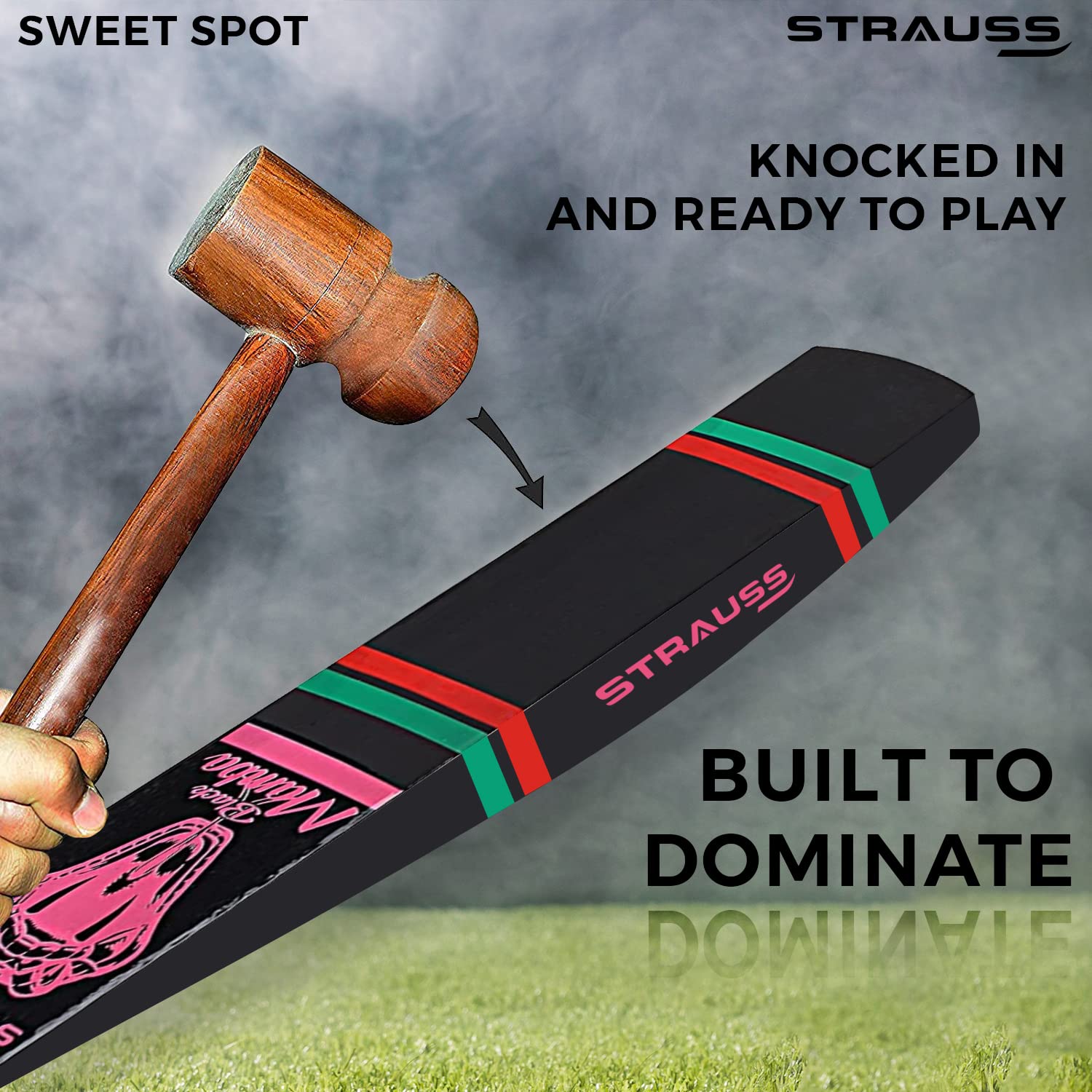 Strauss Cricket Bat | Model: Black Mamba | Lightweight Tennis Cricket Bat | Size: LH | Kashmir Willow, Black