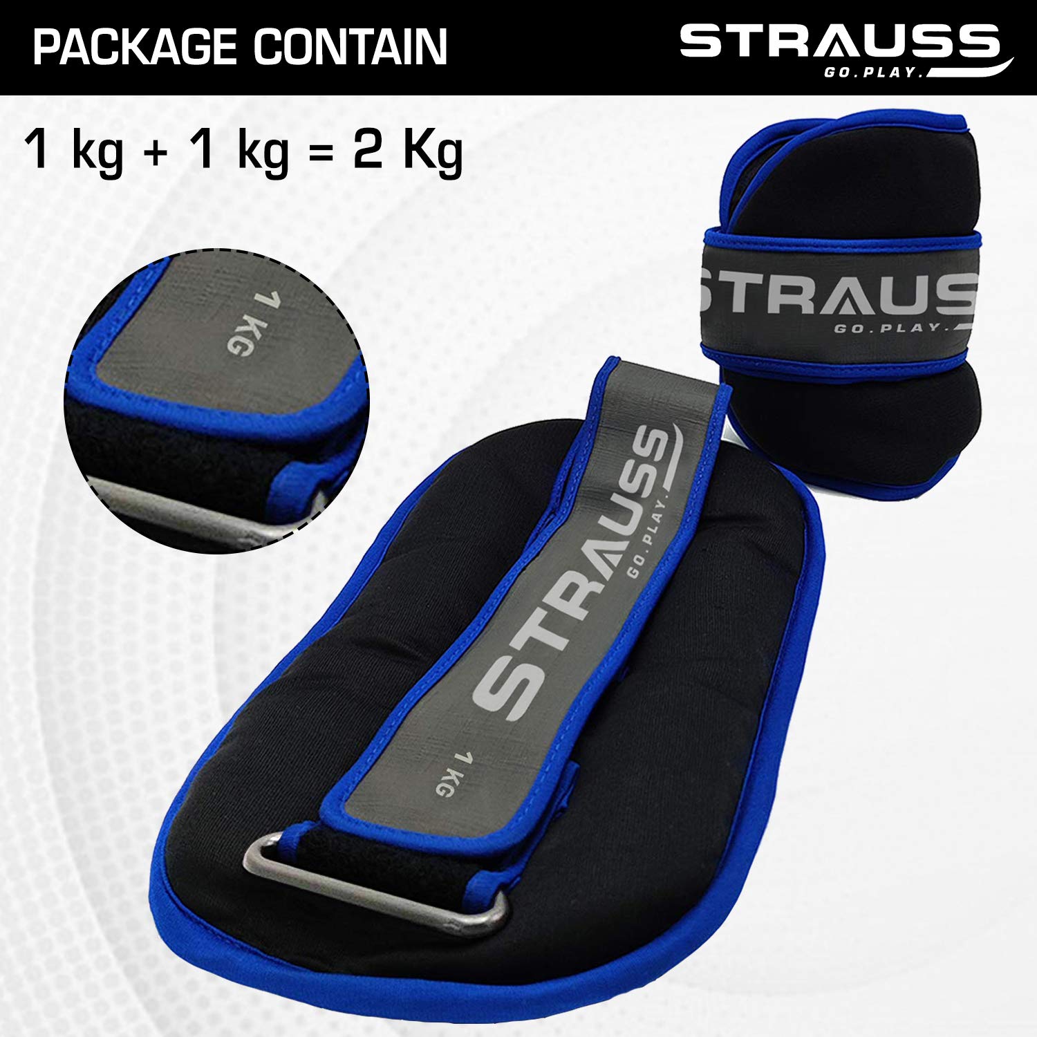 Strauss Round Shape Ankle Weight, 1 Kg (Each), Pair, (Blue)