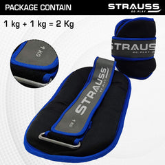 Strauss Ankle Weights for Exercise & Fitness|Adjustable Round Belt Design|Leg Weights for Strength Training,Walking Running, Jogging,Exercise & Gym Workout|Comfortable & Durable| 1Kg(Each)(Blue Pair)