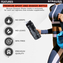 STRAUSS Blender Protein Shaker Bottle | Gym Shaker | Sipper Bottle | Gym Bottle