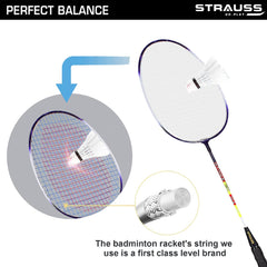 Strauss Badminton Signature White Body Iron + Tempered Alluminium Road Pair with Cover(Strike-104)