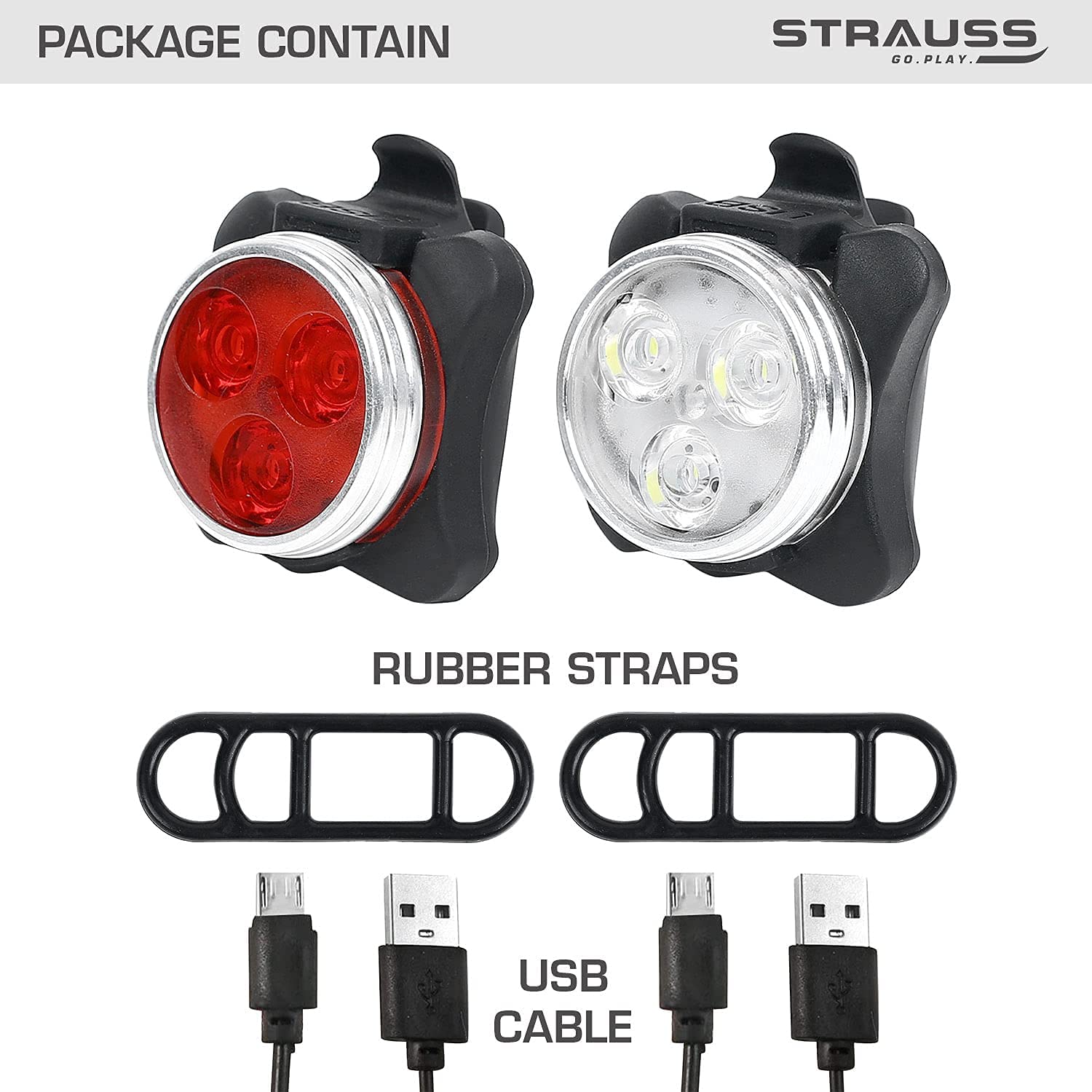 Strauss USB Rechargeable Bike Light Set