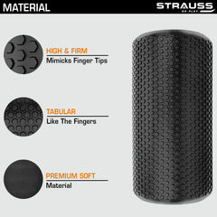 Strauss Yoga Foam Roller | Ideal For Exercise, Muscle Recovery, Physiotherapy, Pain Relief & Myofascial | Deep Tissue Massage Roller 45 Cm, (Black)