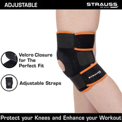 Strauss Adjustable Knee Support Patella, Free Size (Black/Orange)