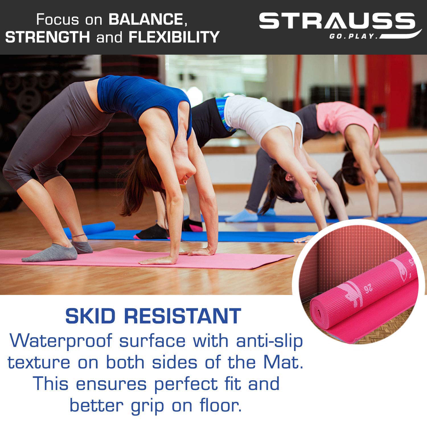 Strauss Yoga Mat (Yogasana), 4 mm (Pink)