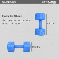 Strauss Unisex PVC Dumbbells Weight for Men & Women | 2Kg (Each)| 4Kg (Pair) | Ideal for Home Workout and Gym Exercises (Blue)
