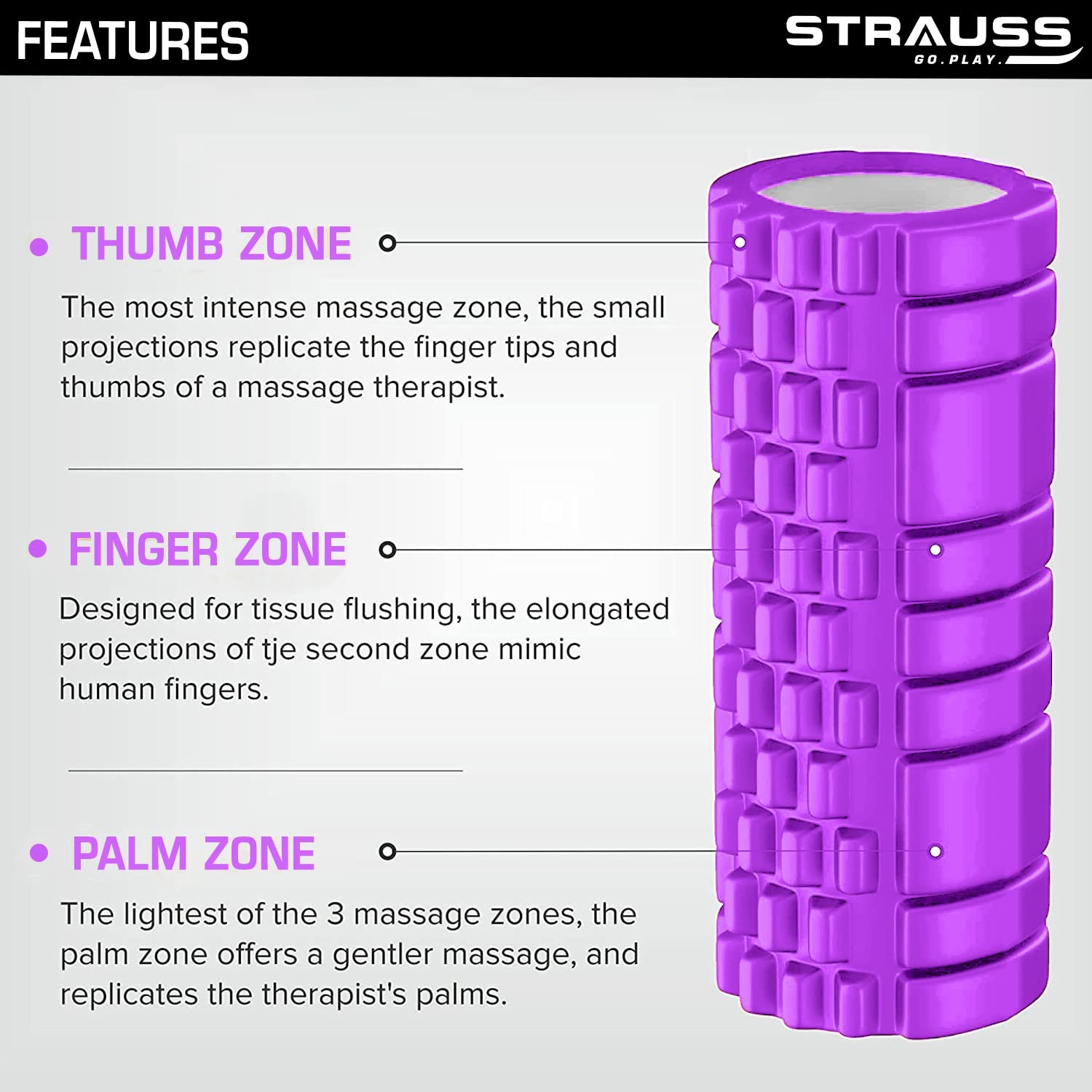 Strauss Deep Tissue Massage Foam Roller, 45 cm, (Purple)