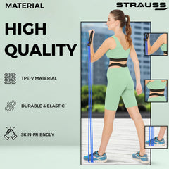 Strauss Triple Resistance Tube with PVC Handles, Door Knob & Carry Bag, 68 Kg, (Blue)
