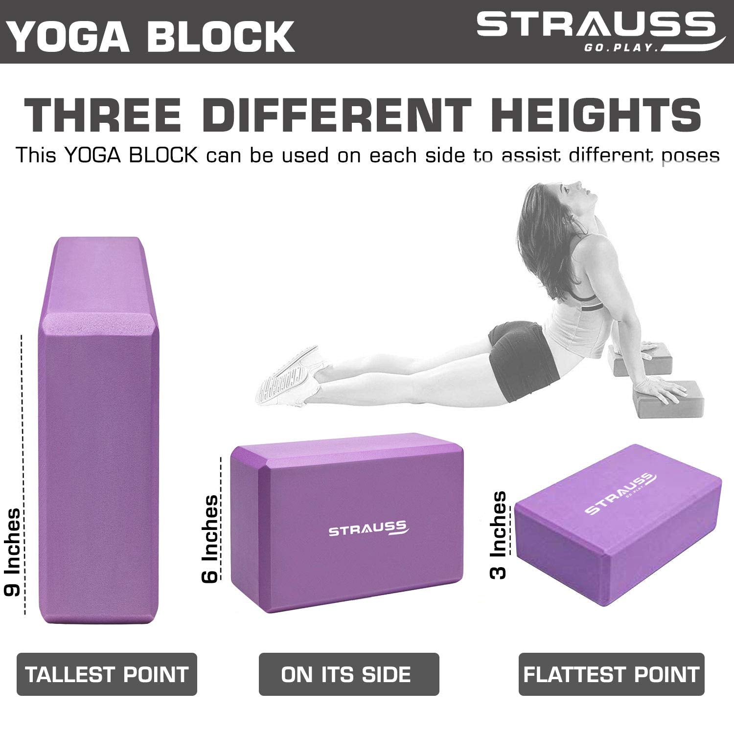 Strauss Yoga Block (Purple) and Cooling Towel, 80 cm, (Purple)