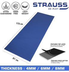 Strauss Yoga Mat 6mm, Blue With Yoga Block Pair and yoga Belt