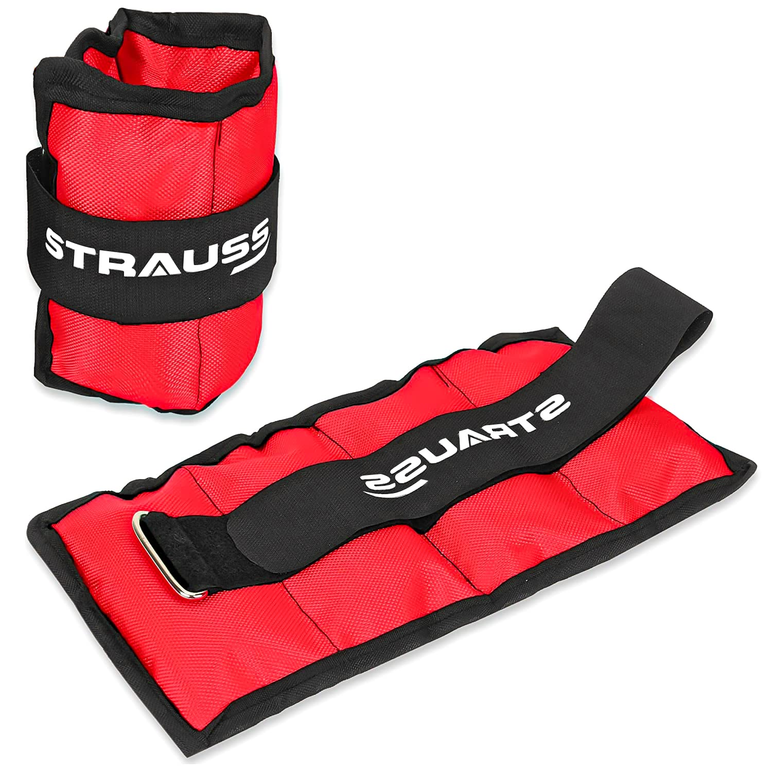 Strauss Adjustable Ankle/Wrist Weights 0.5 KG X 2 | Ideal for Walking, Running, Jogging, Cycling, Gym, Workout & Strength Training | Easy to Use on Ankle, Wrist, Leg, (Red)