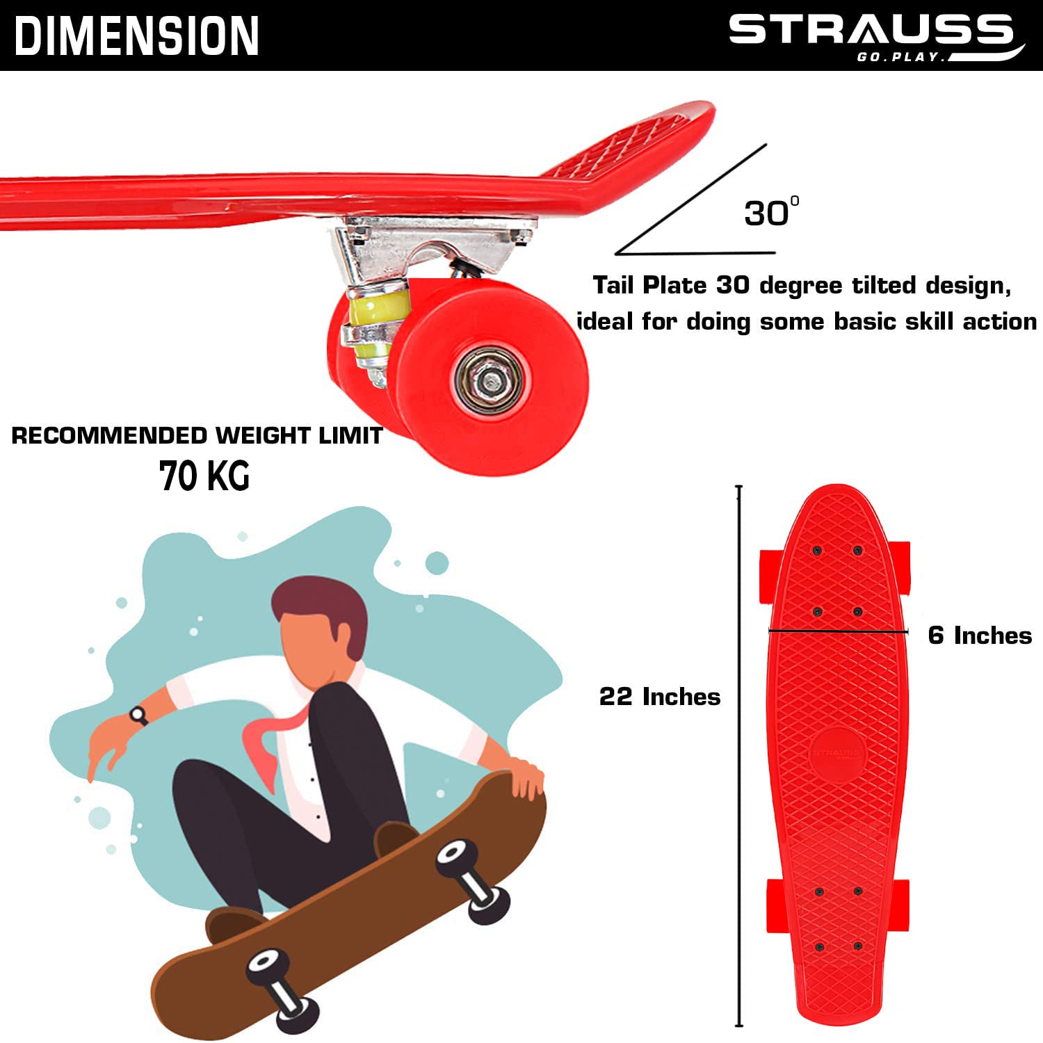 Strauss Cruiser Penny Board, (Red)