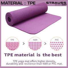 Strauss TPE Eco-Friendly Yoga Mat, 6mm (Purple) and Yoga Shoes, (Black)