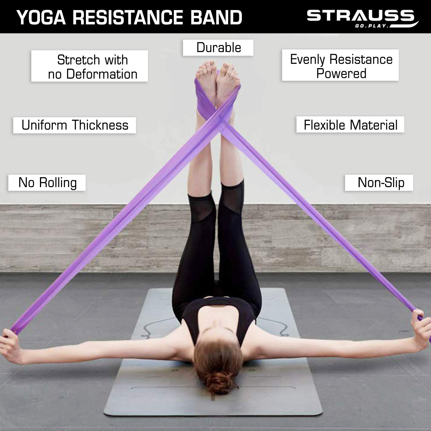 Strauss Yoga Resistance Band, (Multicolor) (Pack of 3) with Gym Ball