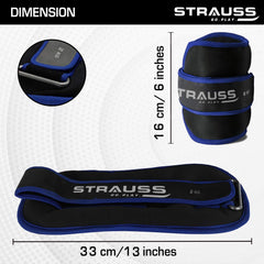Strauss Round Shape Adjustable Ankle Weight/Wrist Weights 2 KG X 2 | Ideal for Walking, Running, Jogging, Cycling, Gym, Workout & Strength Training | Easy to Use on Ankle, Wrist, Leg, (Blue)