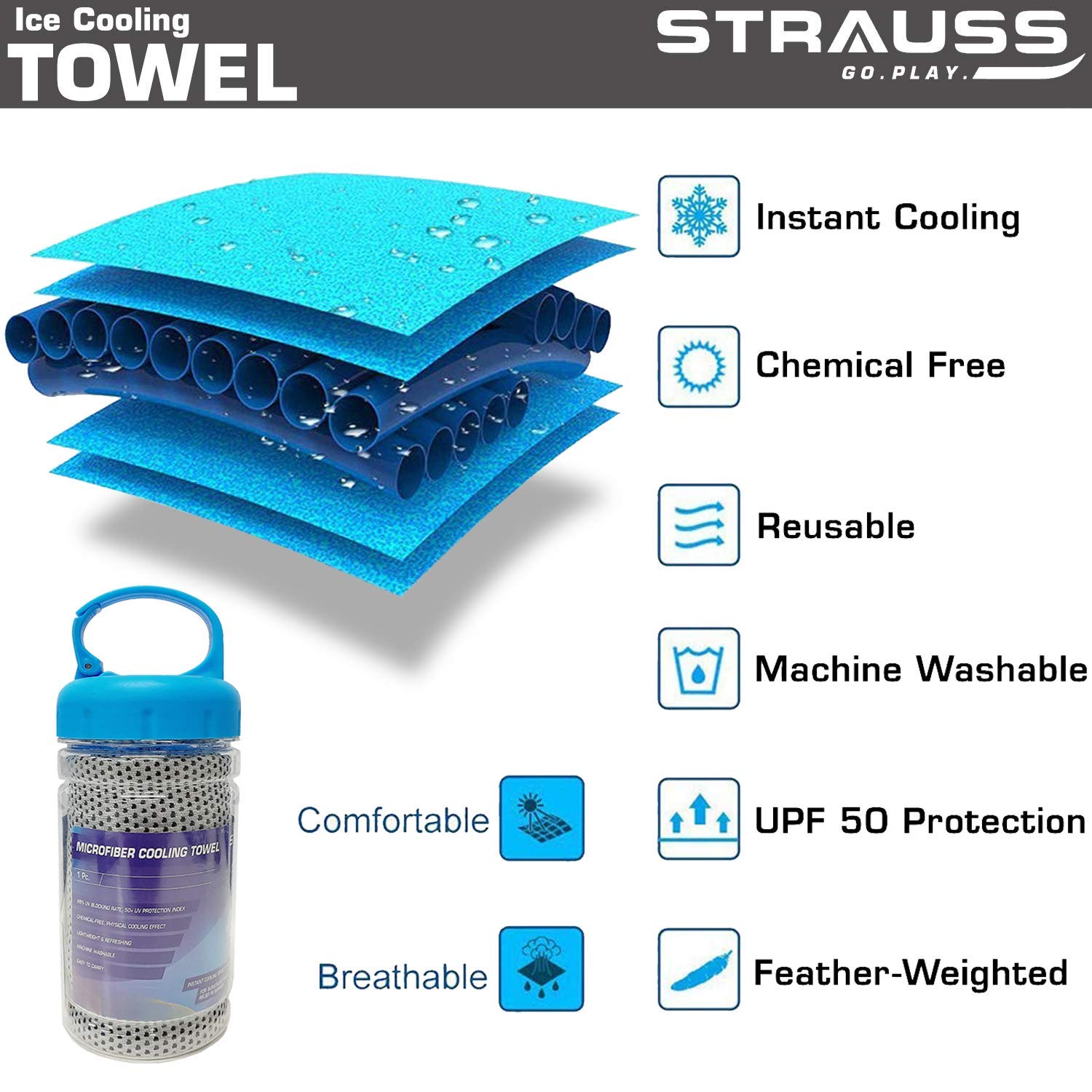 STRAUSS Cooling Towel, 80 cm, (Grey)