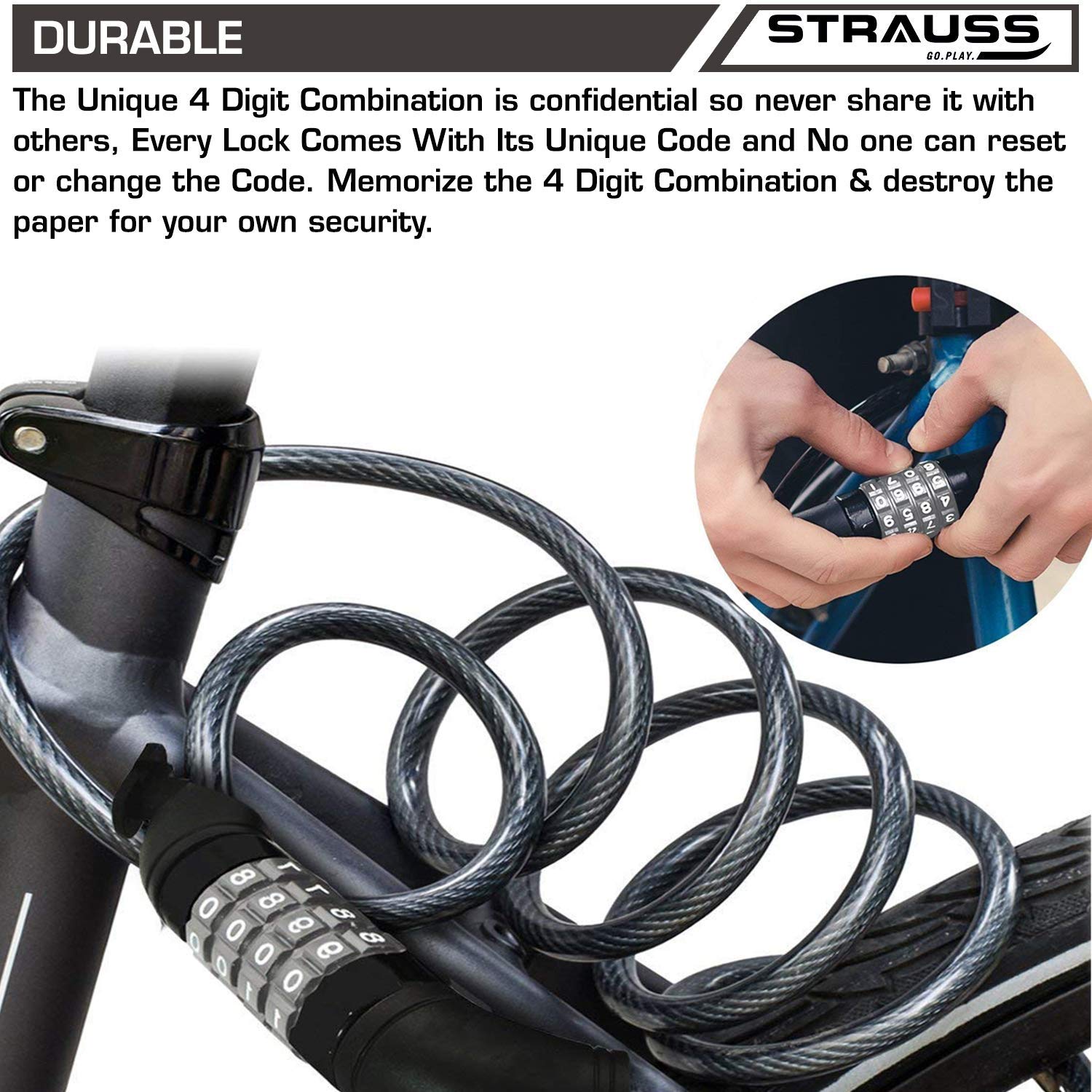 Strauss Multipurpose Bike/Cycle/Bicycle/Number Lock, (Black)