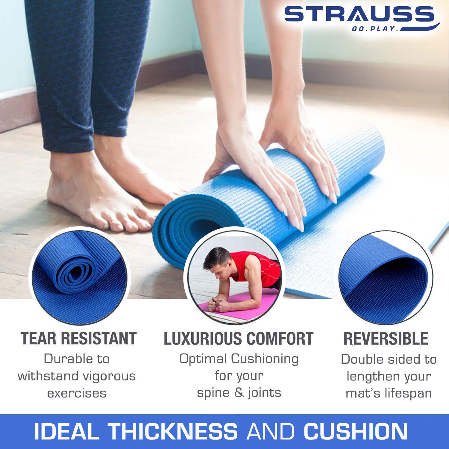Strauss Yoga Mat, 6mm (Blue)
