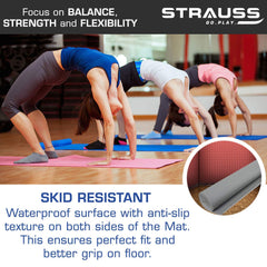 Strauss Yoga Mat 6mm (Blue), Yoga Block (Navy Blue) Pair, Anti-Slip Yoga Towel (Blue) and Yoga Belt (Blue)