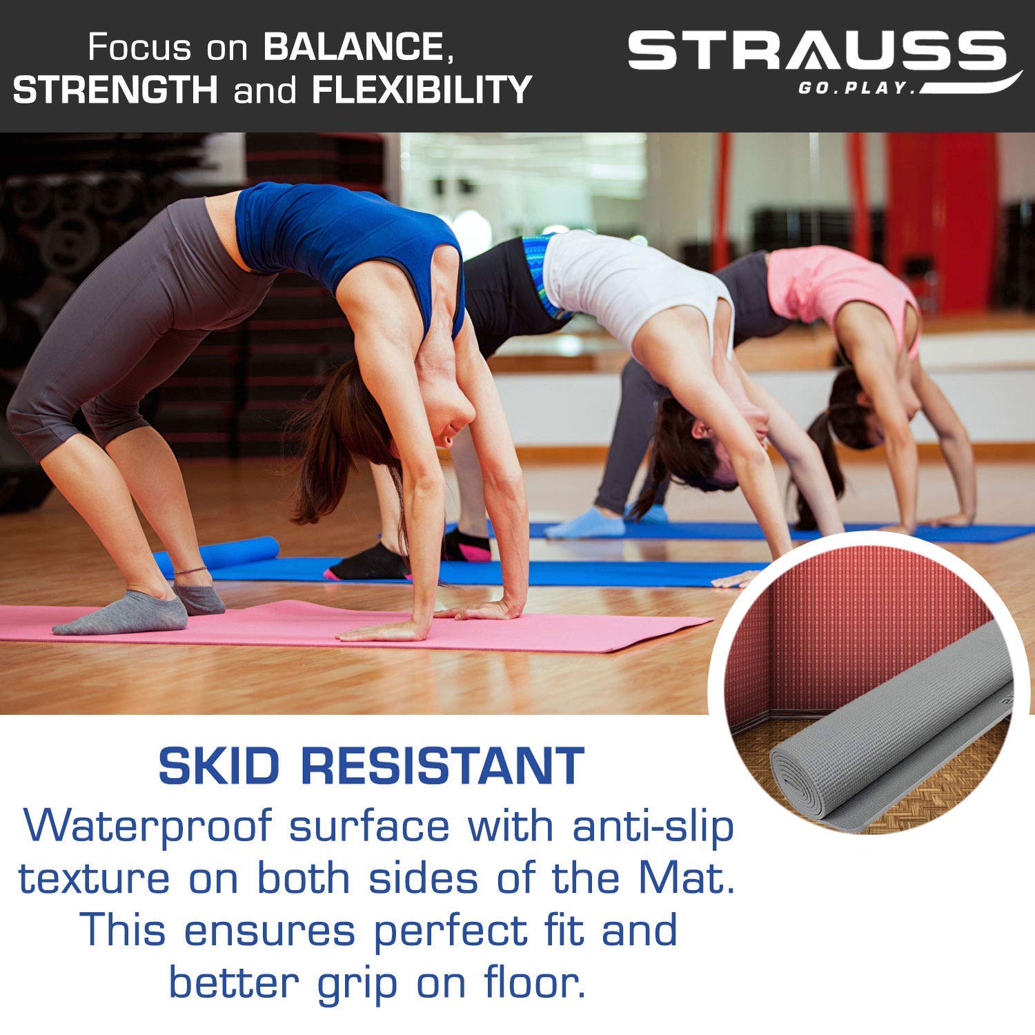 Strauss  Yoga Mat, 6 mm, (Purple) and Yoga Knee Pad Cushions, (Pink)