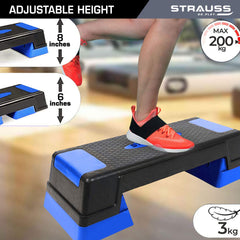 Strauss High Rise Aerobic Stepper | Two Height Level Adjustments - 6 inches and 8 inches | Slip-Resistant & Shock Absorbing Platform for Extra-Durability - Supports Upto 200 KG, (Blue)