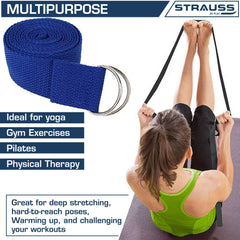 Strauss Yoga Mat 6MM,(Floral Blue), Yoga Block (Purple), Pair, Anti-Microbial Sports Cooling Towel(Blue) and Yoga Belt, 8 Feet, (Blue)