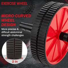 Strauss Double Wheel Ab & Exercise Roller | Anti-Skid Wheel Base, Non-Slip PVC Handles | Ideal for Home, Gym workout for Abs, Tummy, (Red)