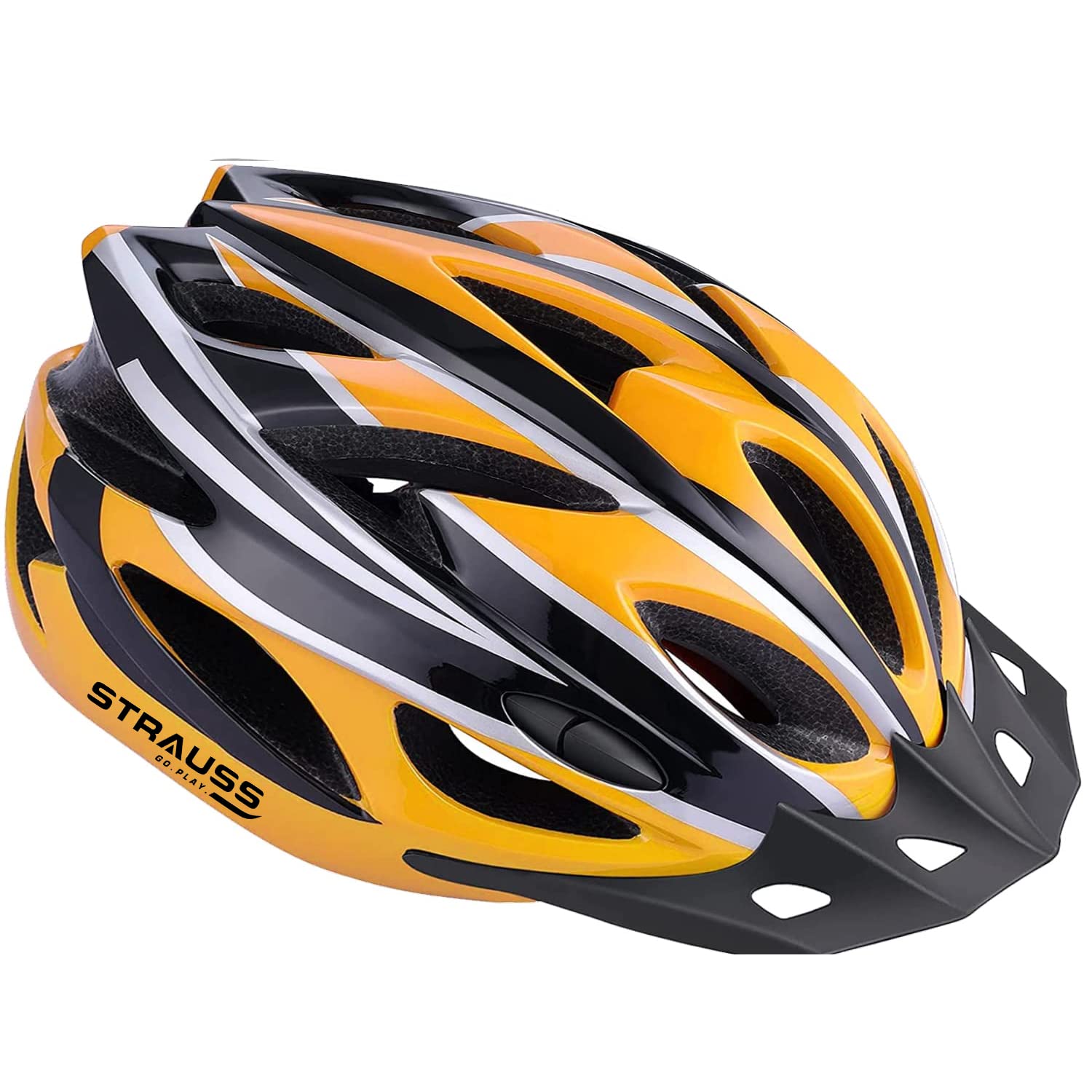 Strauss Adjustable Cycling Helmet with Detachable Visor | Light Weight with Superior Ventilation | Mountain, Road Bike & Skating Helmet With Premium EPS Foam Lining & ABS Shell | Ideal for Adults and Kids, (Black/Yellow))