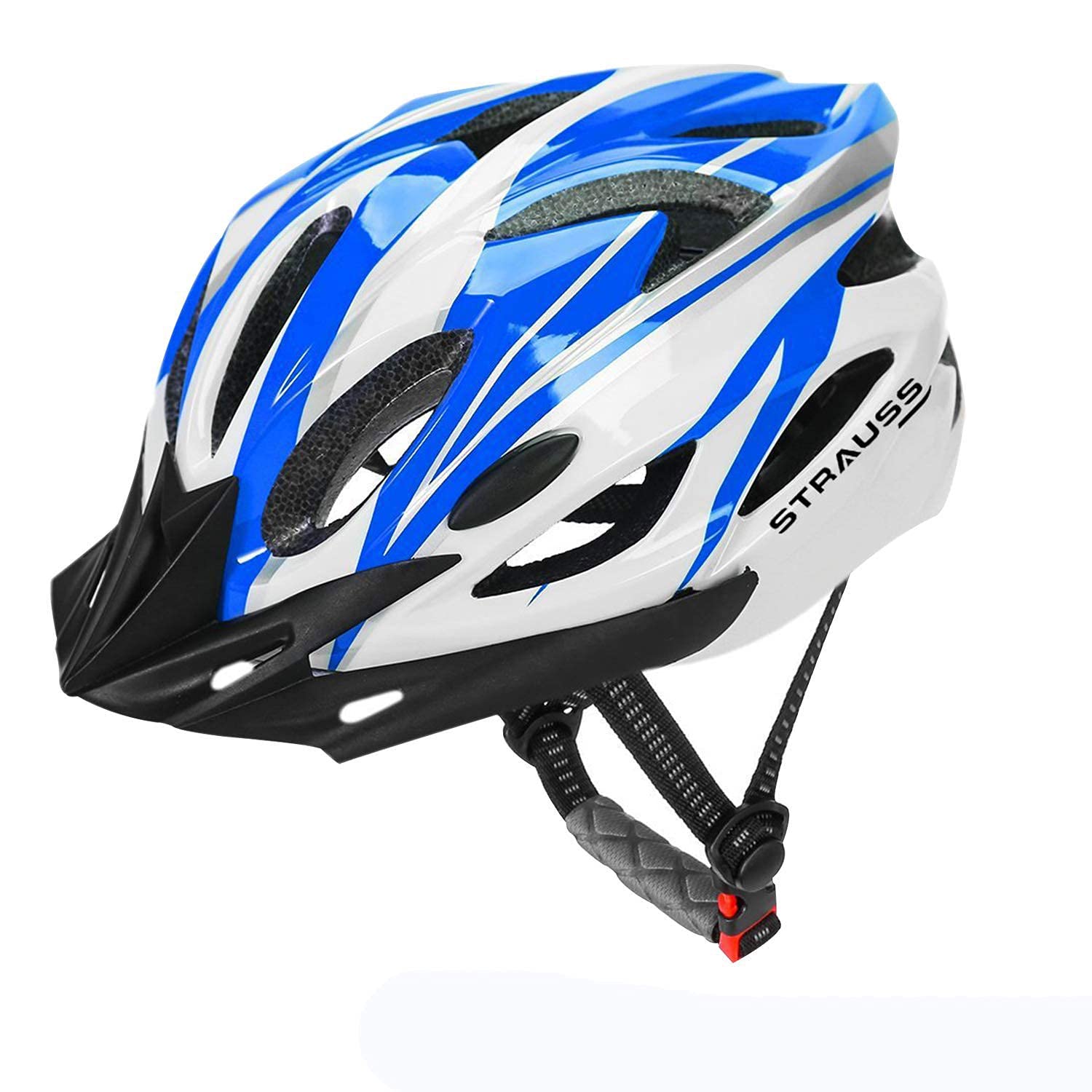 Strauss Cycling Helmet, (White/Blue) with Offroad Bike Goggles, (Black)