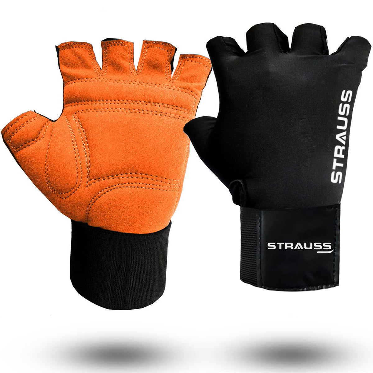 STRAUSS Suede Gym Gloves for Weightlifting, Training, Cycling, Exercise & Gym | Half Finger Design, 8mm Foam Cushioning, Anti-Slip & Breathable Lycra Material, (Black), (Medium)
