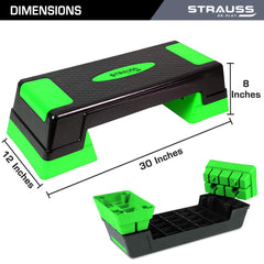 Strauss High Rise Aerobic Stepper | Two Height Level Adjustments - 6 inches and 8 inches | Slip-Resistant & Shock Absorbing Platform for Extra-Durability - Supports Upto 200 KG, (Green)