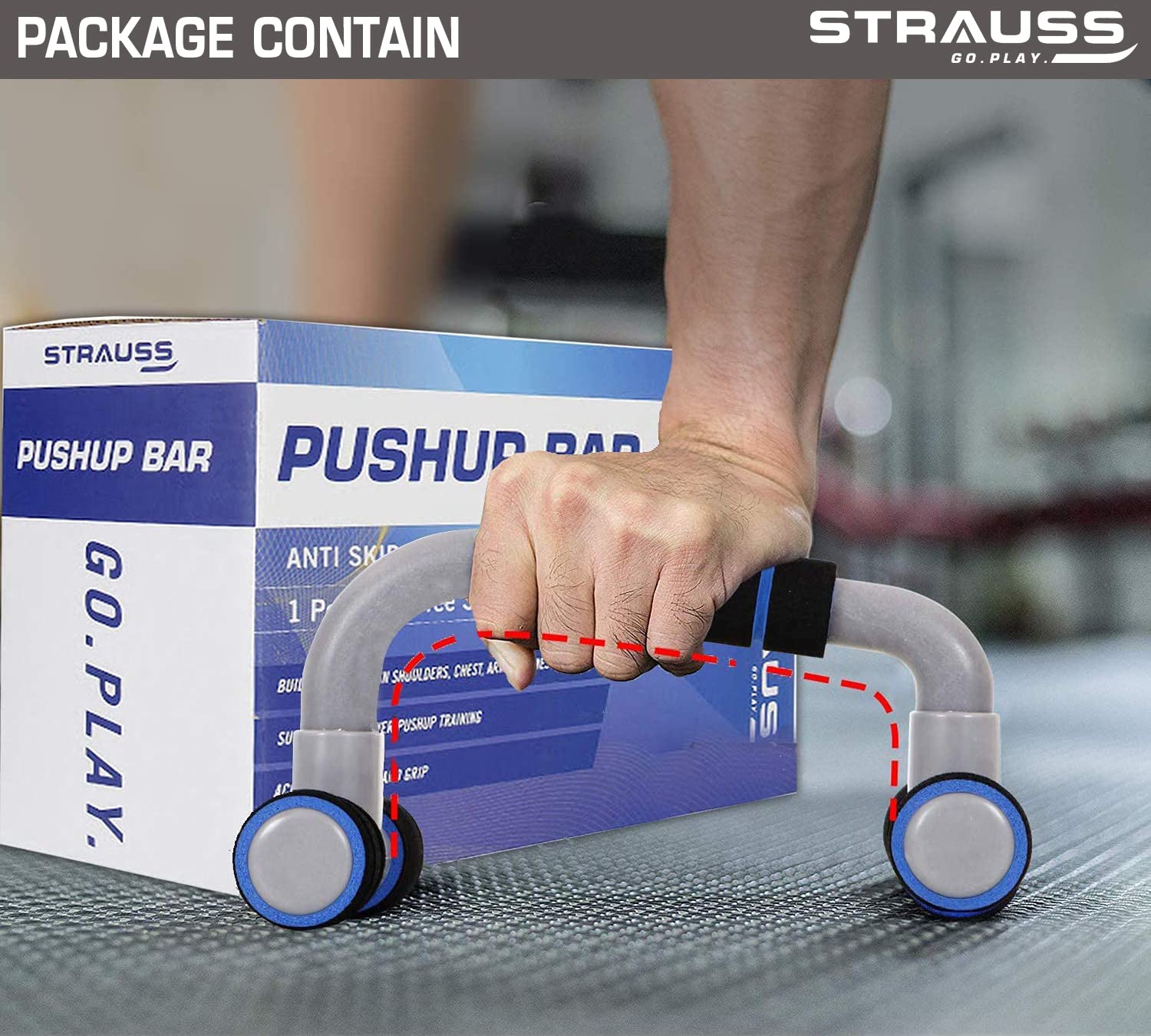 Strauss Moto Push Up Bar, Pushup Stand for Home Workout, (Blue & Grey)