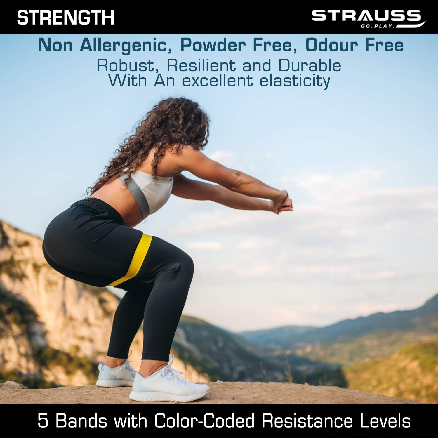 Strauss Natural Latex Resistance Loop Bands | Smell-Free & Skin Friendly | Useful for Hips, Arms & Legs Workouts. Tear Resistant & Anti-Slip | Theraband for Fitness & Toning.