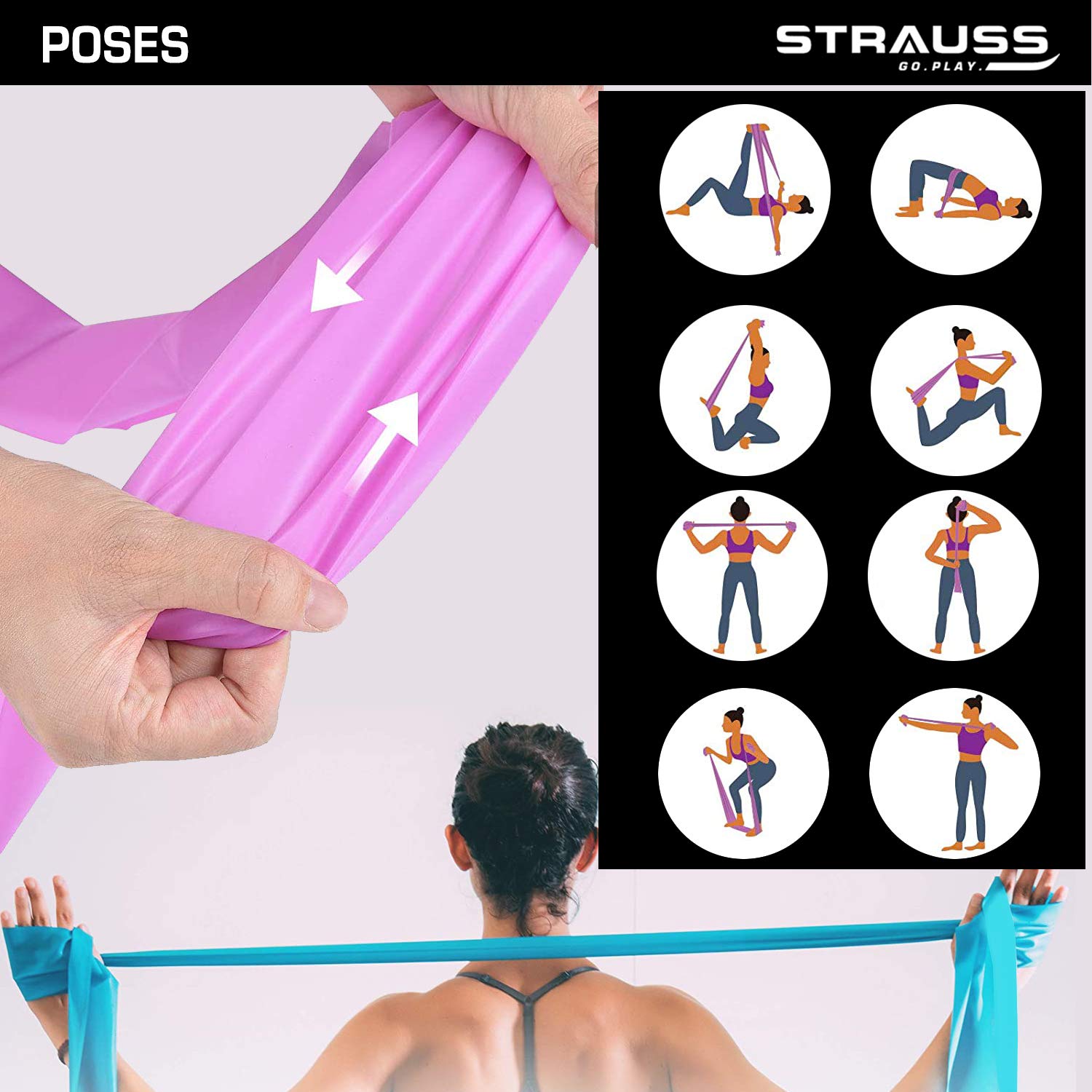 Strauss Yoga Resistance Band, (Multicolor) (Pack of 3) with Gym Ball
