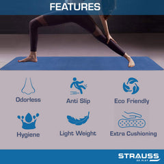Strauss TPE Eco Friendly Dual Layer Yoga Mat, 6mm (Blue) and Yoga Shoes, (Black)