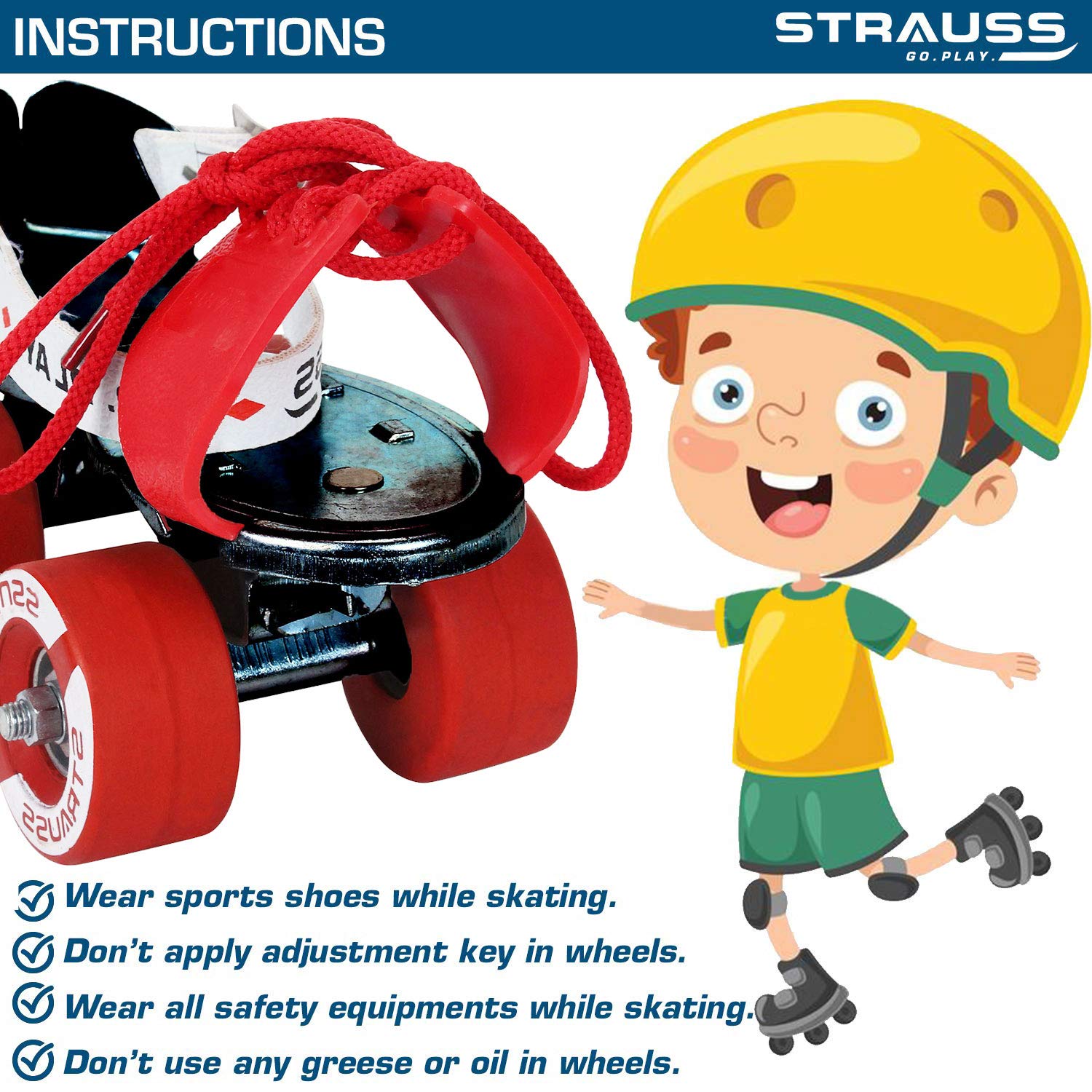 STRAUSS Tenacity Roller Skates | Roller Blades for Kids | Adjustable Shoe Size | 4 Wheels Skating Shoe for Boys and Girls | Ideal for Indoor and Outdoor Skating | Age Group 4-6 Years, (Black)