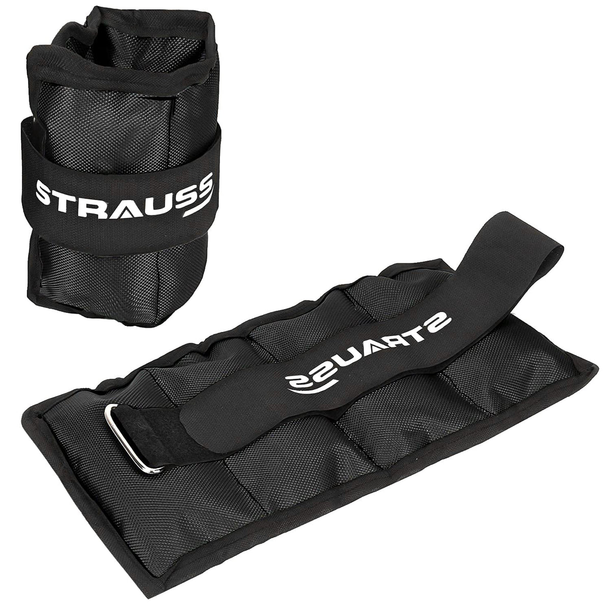 Strauss Adjustable Ankle/Wrist Weights 0.5 KG X 2 | Ideal for Walking, Running, Jogging, Cycling, Gym, Workout & Strength Training | Easy to Use on Ankle, Wrist, Leg, (Black)